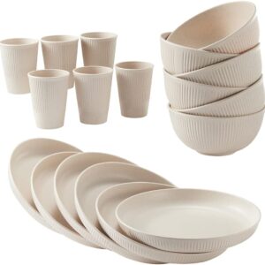 18pcs Wheat Straw Dinnerware Sets HXYPN Unbreakable Reusable Dinnerware Set Kitchen Cups Plates and Bowls Sets Dishwasher Microwave Safe Plates