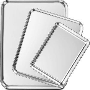 Wildone Baking Sheet Set of 3, Stainless Steel Cookie Sheet Baking Sheet Pan, 9/12/16 Inch, Non Toxic & Heavy Duty & Easy Clean