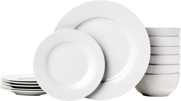 Amazon Basics Kitchen Dinnerware Set, Microwave and Dishwasher Safe, Plates, Bowls, Service for 6, 18-Piece, White