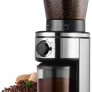 Burr Coffee Grinder, Electric Conical Coffee Bean Grinder With 30 Adjustable Grind Settings For 2-12 Cups, Sliver & Black