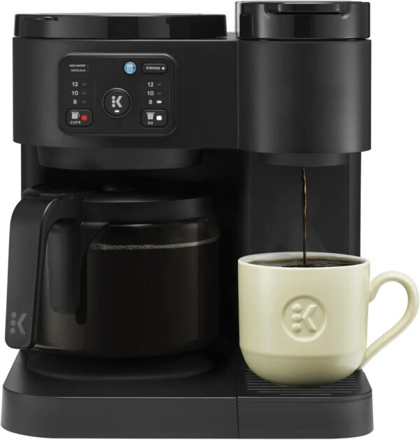K-Duo Essentials Coffee Maker, Single-Serve & 12-Cup Carafe, Hot & Iced Compatible, Compact Dual Brew Coffee Machine, Black