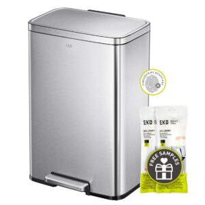 EKO Madison Brushed Stainless 50 Liter/13.2 Gallon Step Trash Can with Inner Liner – Fingerprint Resistant Finish