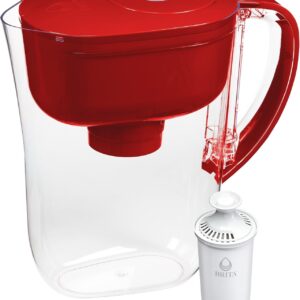 Brita Water Filter Pitcher for Tap and Drinking Water with 1 Standard Filter, Lasts 2 Months, 6-Cup Capacity, BPA Free, Red