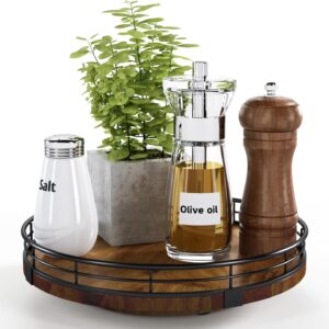 Farmhouse Oak 9″ Lazy Susan Turntable Organizer for Cabinet, Round Wooden Lazy Susan Organization and Storage for Dining Table, Pantry, Kitchen, Countertop, Cupboard,Home Decor, Walnut Wood