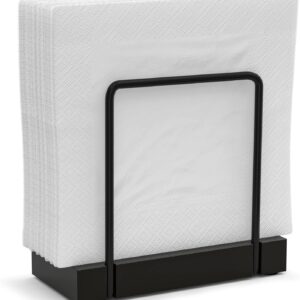 Wican Napkin Holder for Table, Bamboo Iron Standing Napkin Dispenser for Kitchen Dining Farmhouse Cocktail Picnic Bar Rustic Wood Holders for Paper Mail Bills Suitable for All Dining Room Decors Black