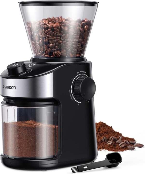 SHARDOR Burr Coffee Grinder, Electric Grinder with 32 Precision Grind Settings, 40-Second Adjustable Timer, and Chamber Cleaning Function for Home Brewing