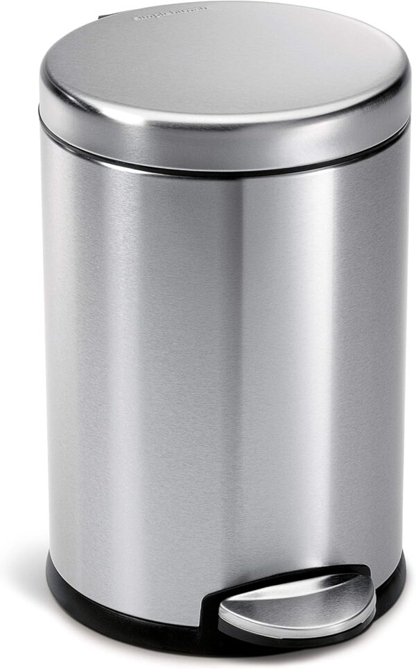 simplehuman 4.5 Liter / 1.2 Gallon Round Bathroom Step Trash Can, Brushed Stainless Steel